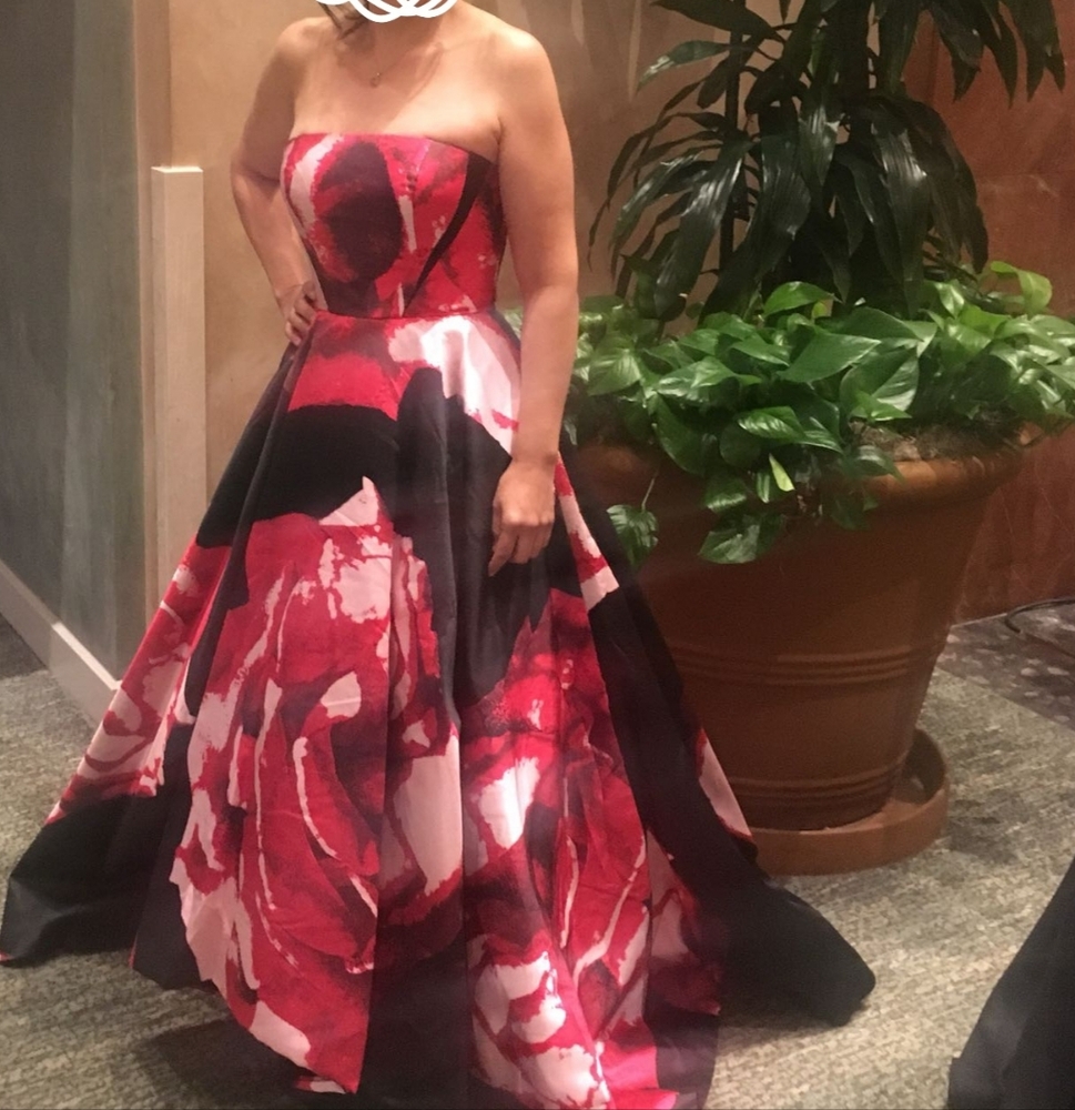 Cinderella Strapless Dress in Black and Pink Floral
